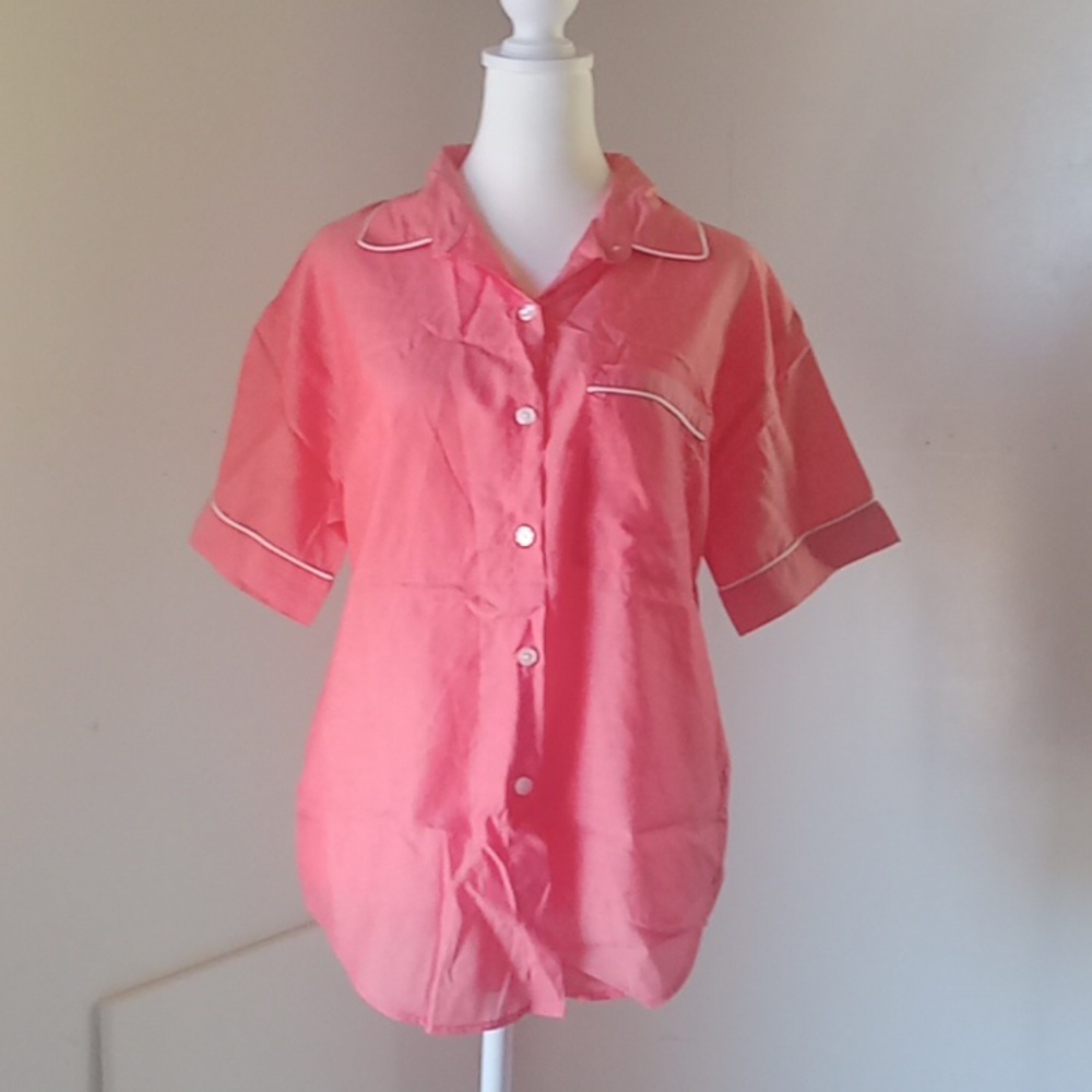 Stars above button down pajama top S Coral Pink
